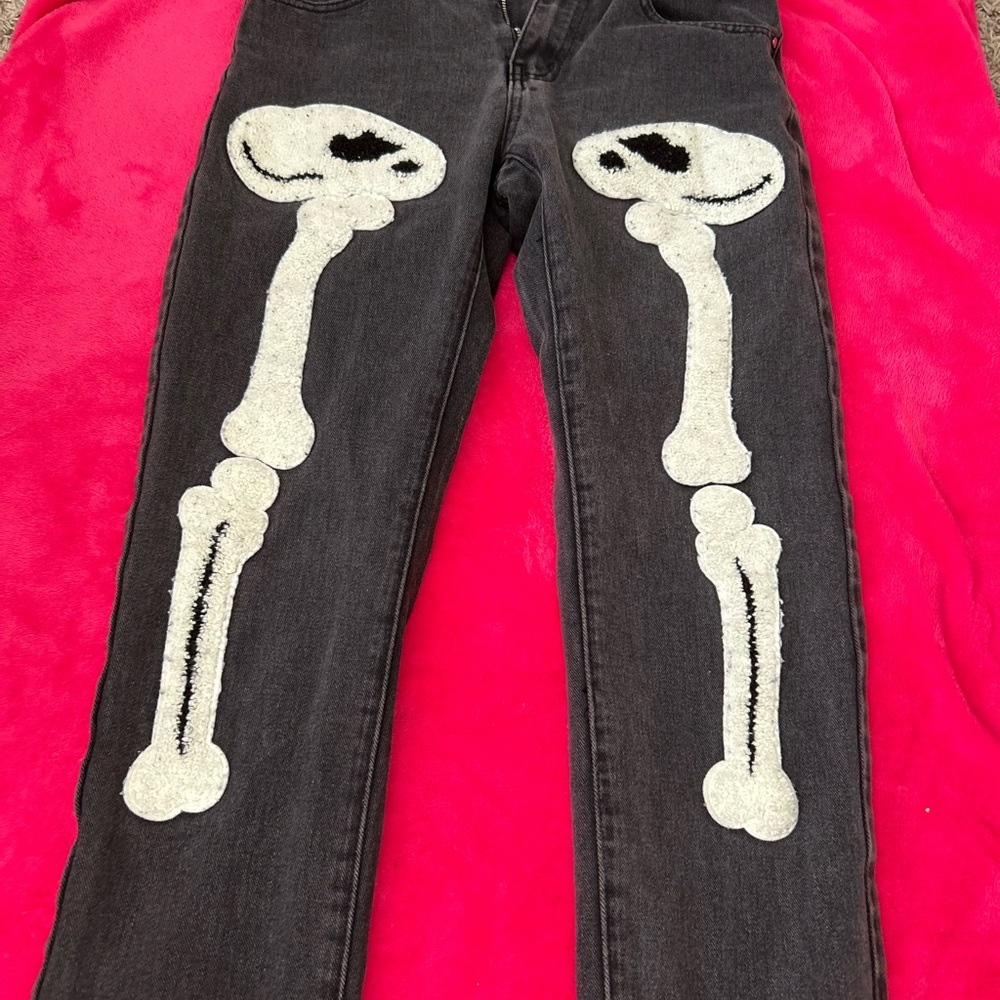 Others Follow Black Skinny Jeans with Skeleton Design